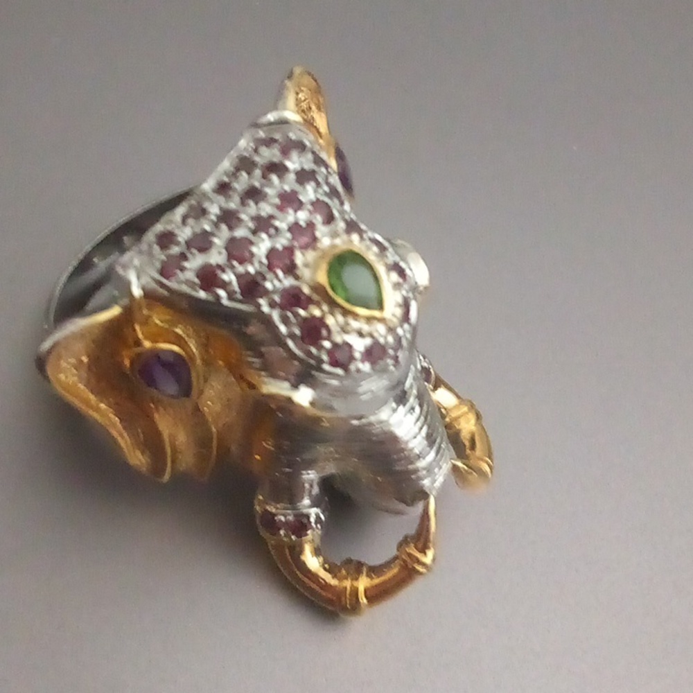 Huge Gorgeous Fine Silver And Ruby Elephant Cockt… - image 2